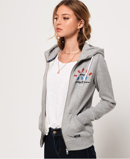 Superdry Hættetrøje med applikation og lynlås Hættetrøje med applikation og lynlås