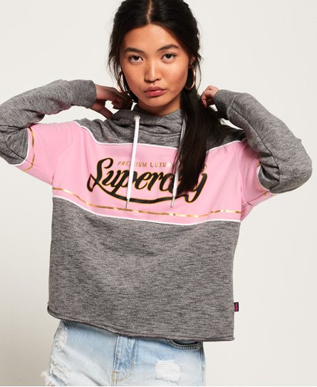 Superdry Premium Luxe College korte hoodie met kleurvlakken Premium Luxe College korte hoodie met kleurvlakken
