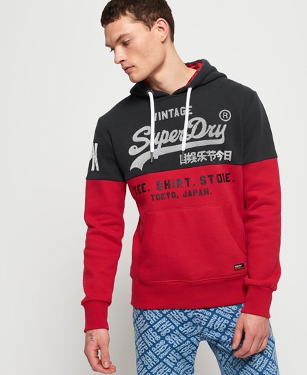 Mens - Sweat Shirt Store Panel Hoodie in Eagle Black/eagle Red | Superdry