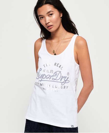 Superdry Ærmeløs Premium Luxery top med snoregrafik Ærmeløs Premium Luxery top med snoregrafik