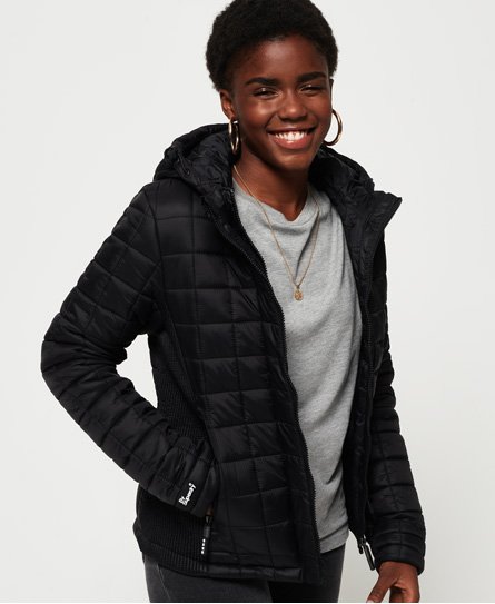 Womens - Hooded Box Quilt Fuji Jacket in Black | Superdry