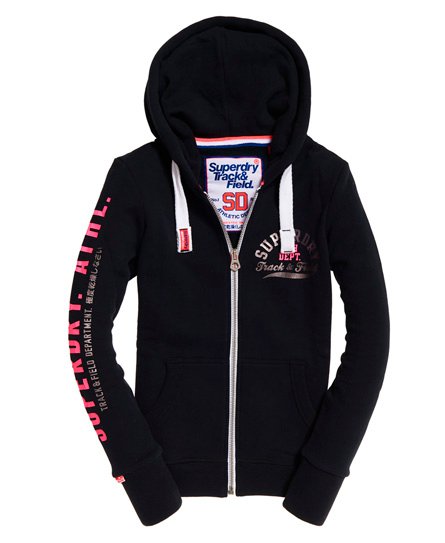 Superdry Women's Track & Field Zip Hoodie - Eclipse Navy - Red Rae