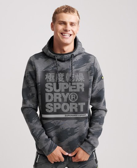 Mens Gym Tech Stretch Graphic Overhead Hoodie in Asphalt Marl sketch Camo Superdry UK