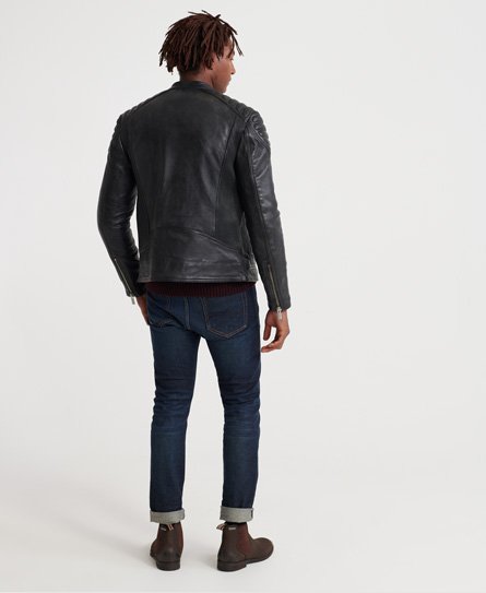 Superdry black hero hot sale leather racer jacket