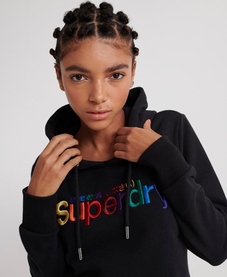 Womens Classic Rainbow Embroidered Lite Hoodie in Black Superdry UK