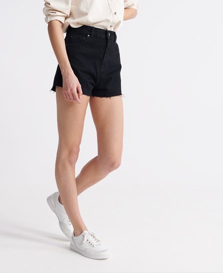 Superdry Women’s Ruby Cut Off Shorts Black / Denim Black Rinse - Size: 26