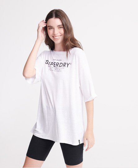 Superdry Femme T-shirt en lin Desert Blanc