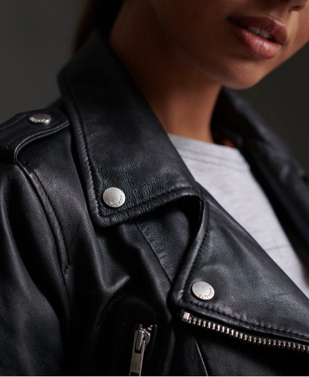 Womens - Rylee Leather Biker Jacket in Black | Superdry