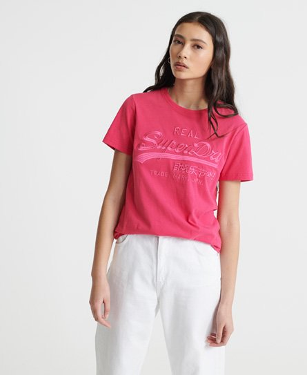 Superdry Women’s Vintage Logo Tonal Embroidery T-Shirt Pink / Magenta - Size: 6