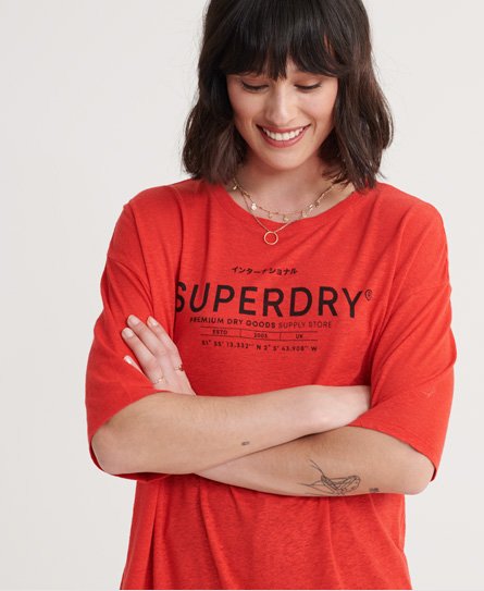 Superdry Femme T-shirt en lin Desert Rouge