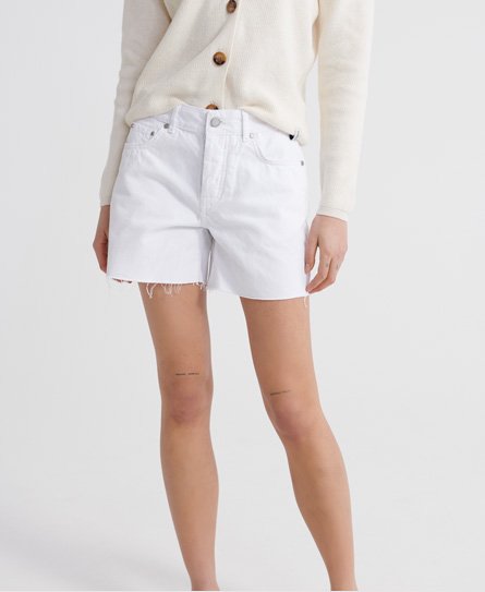 Superdry Damen Mittellange Denim-Shorts Weiß