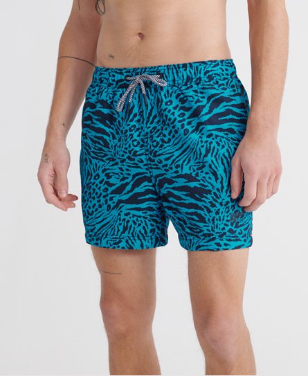 superdry men's beach volley badeshorts mit durchgehendem print blau - größe: xxl