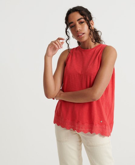 Superdry Women’s Lace Mix Vest Top Red / Hibiscus - Size: 6