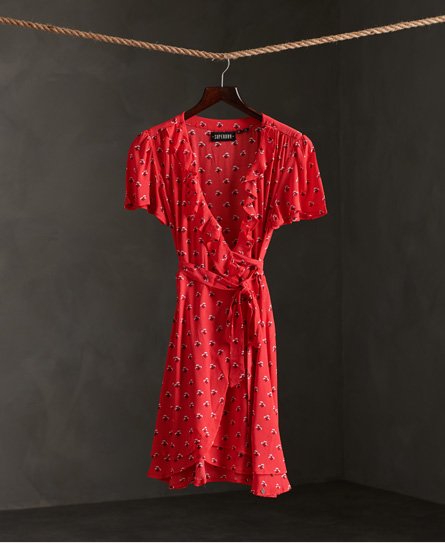 Womens - Summer Wrap Dress in Red Ditsy ...