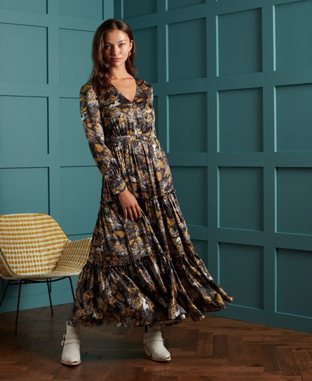 Superdry Women's Dry Printed Silk Dress Beige / Wave/Crane Print
