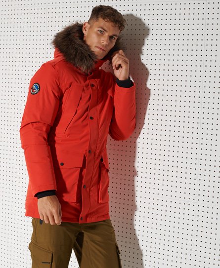 superdry red parka mens