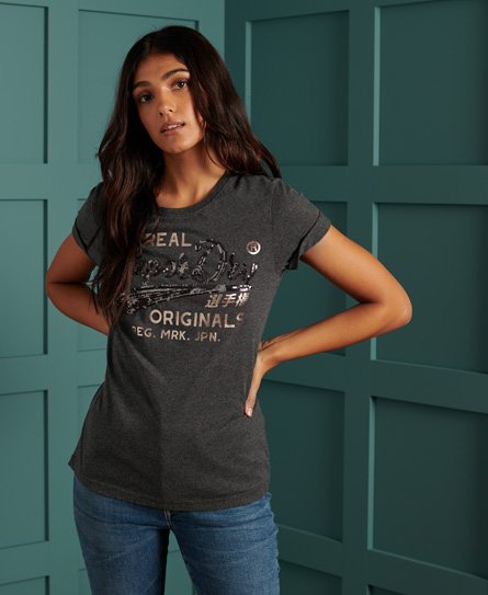 episode Seaboard Enhance Superdry Script Sequin T-Shirt - Women's Womens T-shirts