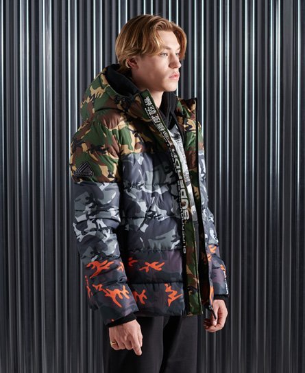 Superdry Camo Mix Sports Puffer Jacket In Black