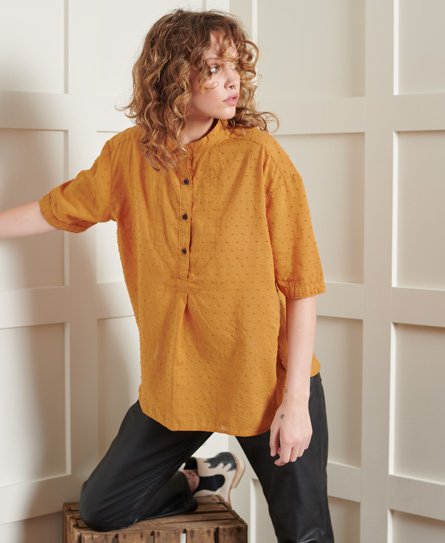 Superdry - women's dry bluse mit henley-kragen gelb - größe: 42