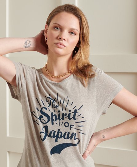 Superdry Vrouwen Montauk T-shirt met Kanten Details en Print Lichtgrijs