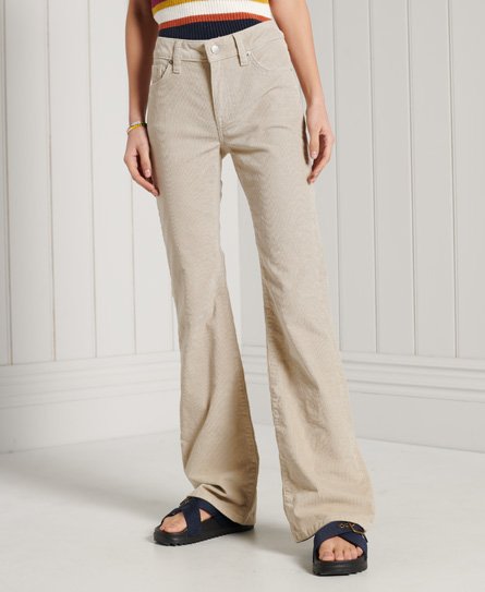 Superdry Women’s Mid Rise Slim Cord Flare Jeans Beige / Explorer Sand - Size: 26/33