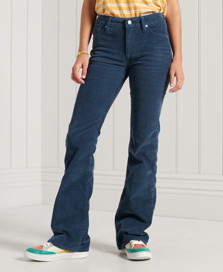 Superdry Female Slimfit Corduroy Jeans met Middelhoge Taille en Wijduitlopende p Blauw