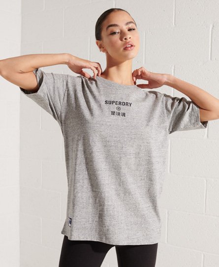 Superdry Women’s Corporate Logo T-Shirt Light Grey / Grey Slub Grindle - Size: 12
