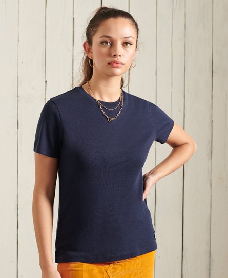 Superdry Camiseta de cuello redondo en punto pointelle Cali