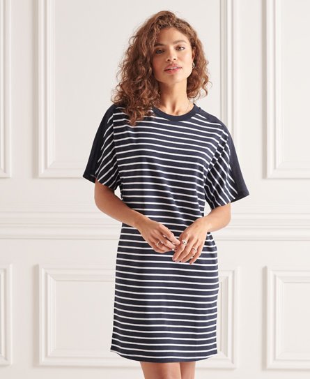 Superdry Women’s Cotton Modal T-shirt Dress Navy / Eclipse Navy Stripe - Size: 8