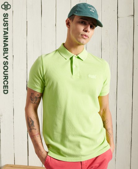 Superdry Men’s Organic Cotton Vintage Washed Pique Polo Shirt Green / Acid Lime - Size: S