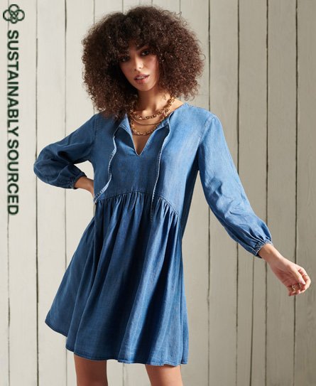 Superdry Women’s Long Sleeved Tencel Dress Blue / Mid Wash - Size: 8