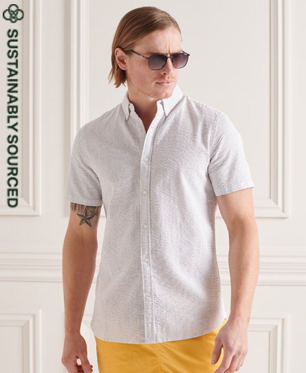 Superdry Organic Cotton Seersucker Short Sleeve Shirt In Grey