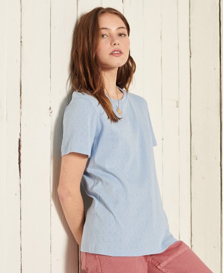 Superdry Cali Pointelle Crew T-shirt In Blue