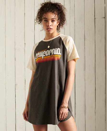 Superdry Cali Surf Raglan T-shirt Dress In Dark Grey