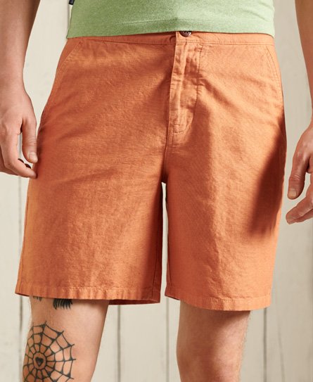 Superdry Men’s Linen Cali Beach Shorts Orange / Sun Baked - Size: 30
