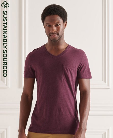 Superdry Men's Organic Cotton V Neck Slub Pocket T-shirt Red Size: Xxl