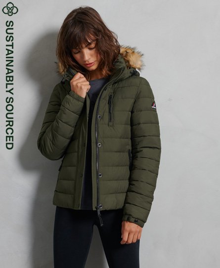 Superdry Women’s Classic Faux Fur Fuji Jacket Green / Forest Green - Size: 8