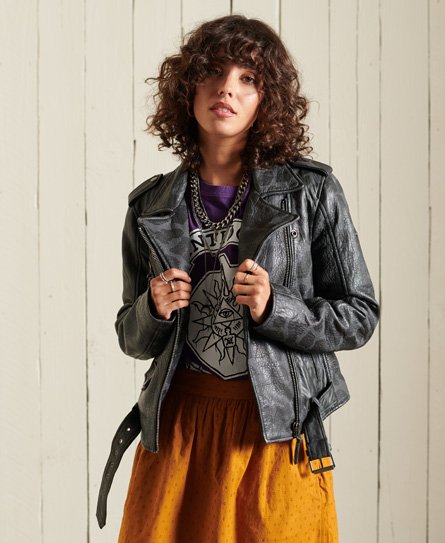 Rocker Cropped Leather Biker Jacket