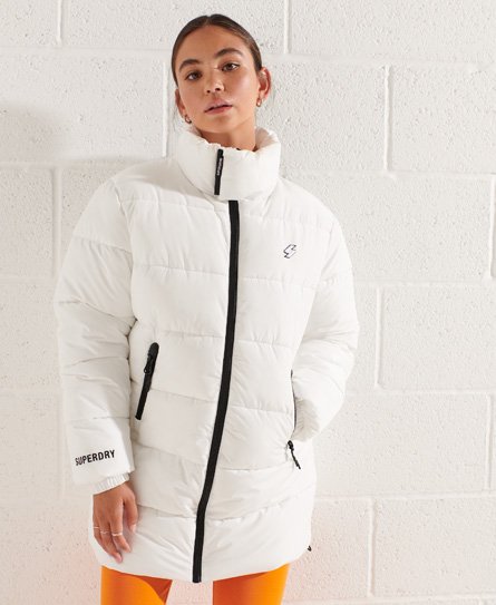 Womens - Longline Sports Puffer Jacket in White | Superdry