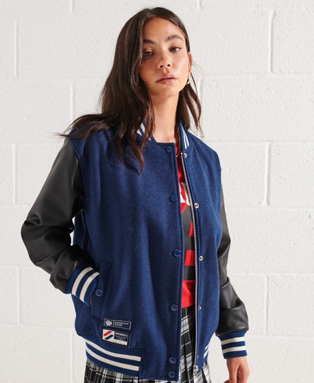 Superdry Women’s Wool Varsity Baseball Jacket Blue / Varsity Arch Colourblock - Size: 8