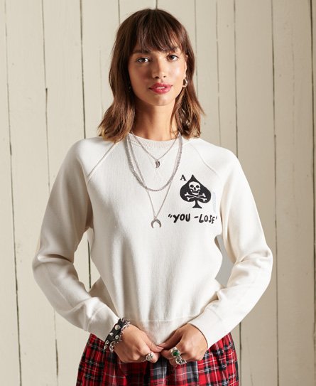 Superdry Organic Cotton Embroidered Crew Jumper In Creme ModeSens