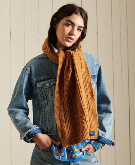Superdry Women’s Cable Lux Scarf Yellow / Turmeric Tan Marl - Size: 1SIZE