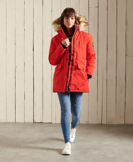 Superdry Women’s Hooded Everest Faux Fur Parka Coat Red / High Risk Red - Size: 14