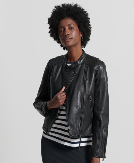 Superdry Women’s Classic Leather Racer Jacket Black - Size: 8