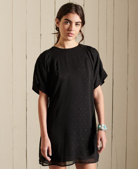 Superdry Women's T-Shirt-Kleid in Metallic-Optik Dunkelgrau