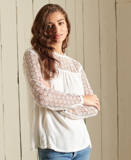 Long Sleeve Woven Lace Top
