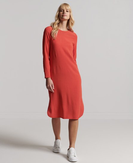 superdry femme robe droite mi-longue à manches longues studios orange taille: 38