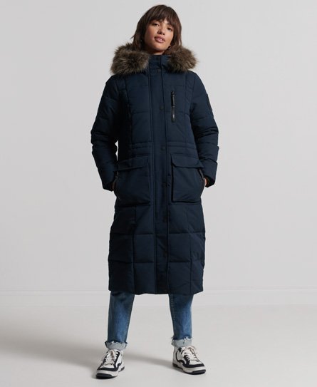 Superdry Women’s Longline Faux Fur Everest Coat Navy / Eclipse Navy - Size: 12