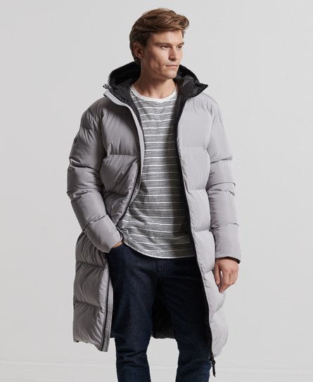 Superdry Men's Longline Duvet Coat Light Grey / Flat Grey