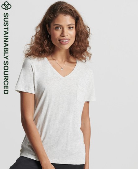 Superdry Women’s Organic Cotton Pocket V-Neck T-Shirt Light Grey / Cloud Grey Marl - Size: 12
